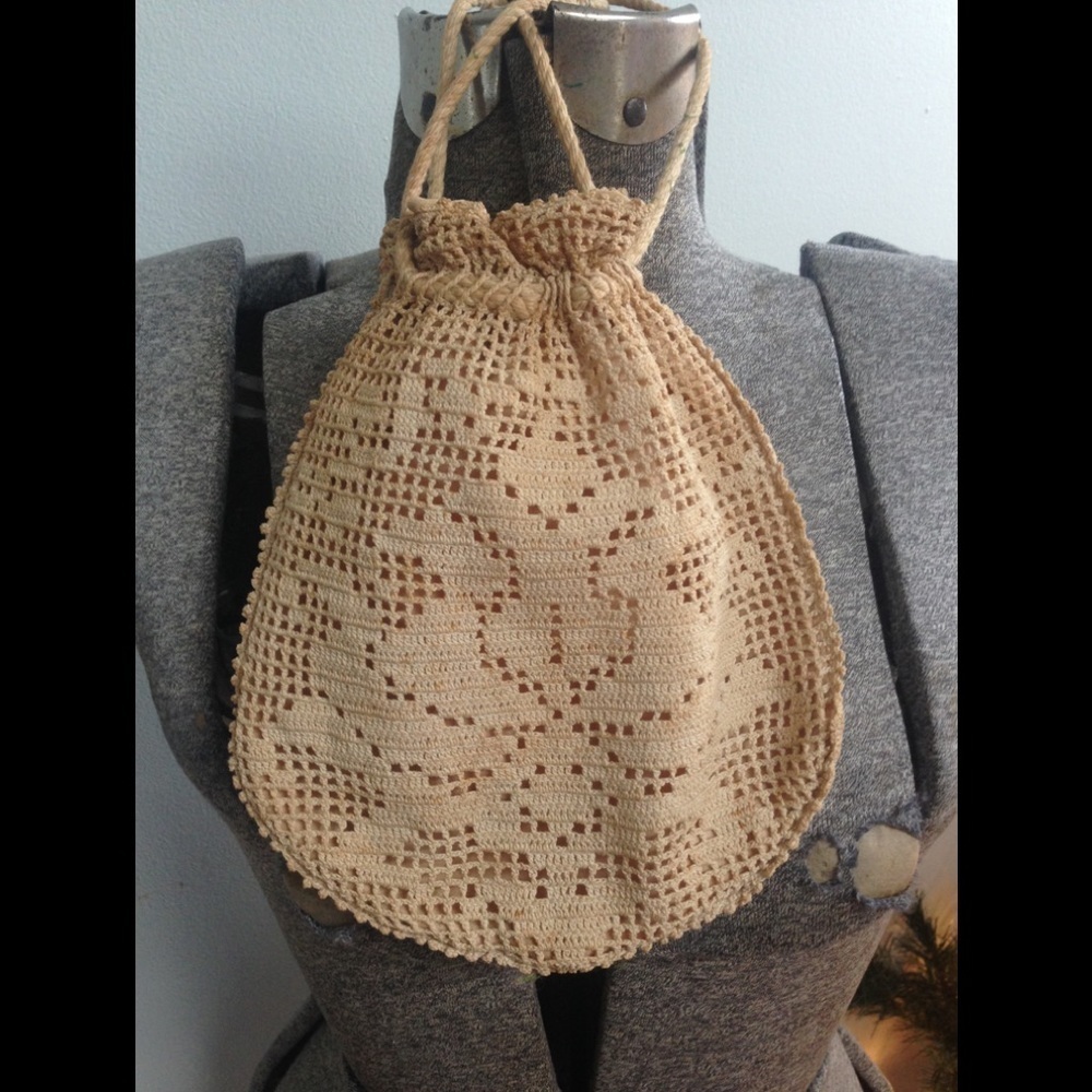 Antique Lace Drawstring Purse Bag